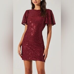 Astr Wine Sequin Mini Dress with Open Back